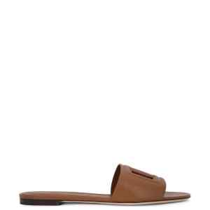 Dolce & Gabbana-DG logo brown calfskin leather slides.