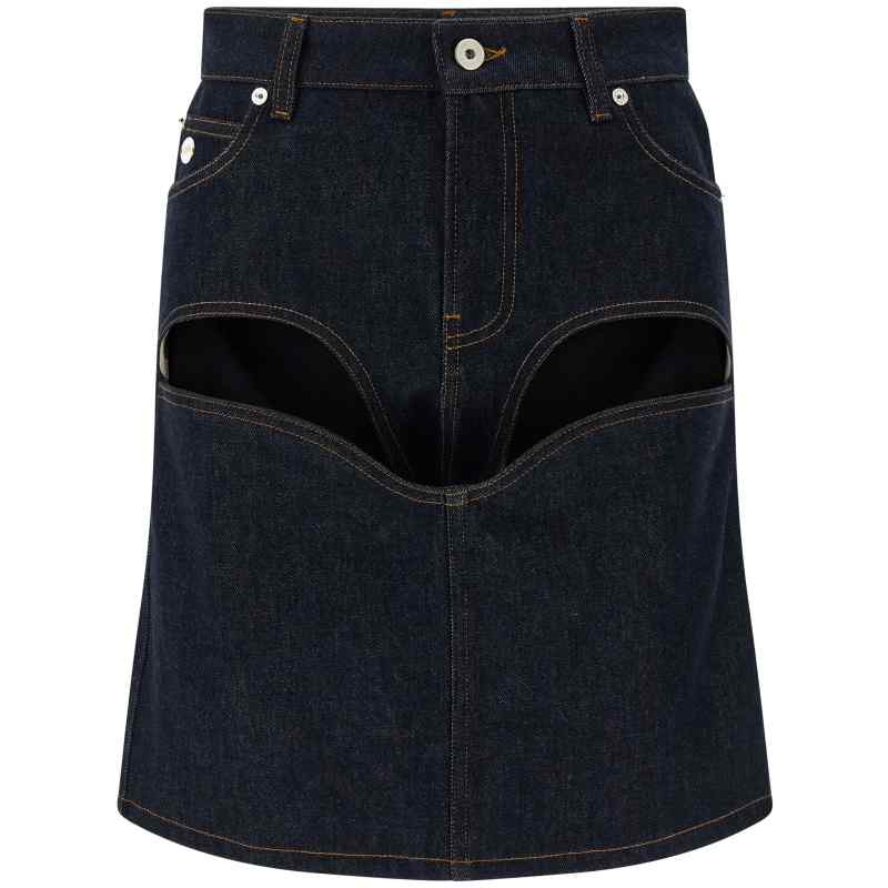 Jean Paul Gaultier Denim Mini Skirt With Cuts And Turn Up Skirt