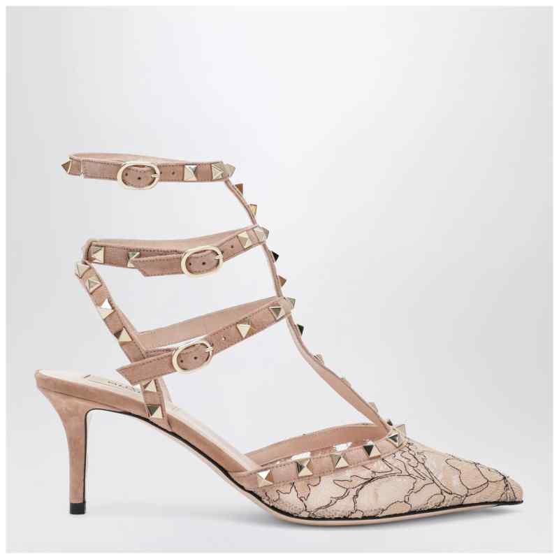 Valentino Garavani Light pink Rockstud lace pumps Valentino Garavani Light pink Rockstud lace pumps