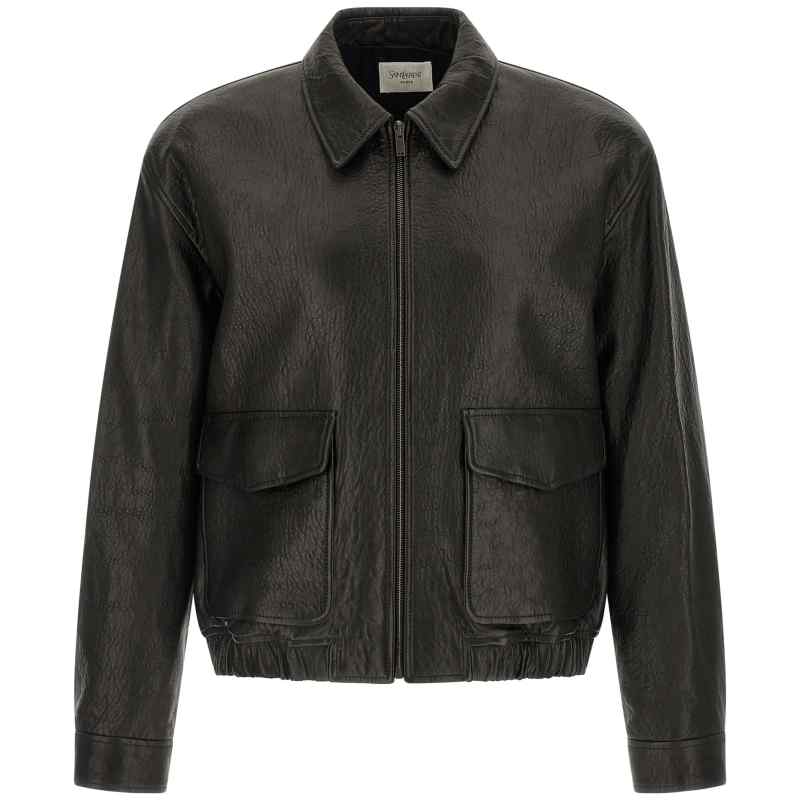 Saint Laurent Hammered Leather Bomber Jacket