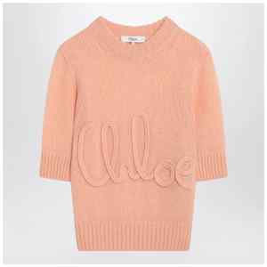 Chloé Peach-colored top with logo embroidery