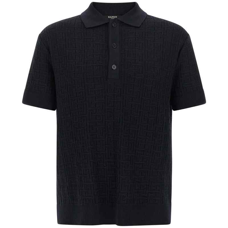 Balmain Monogram Knit Polo Shirt