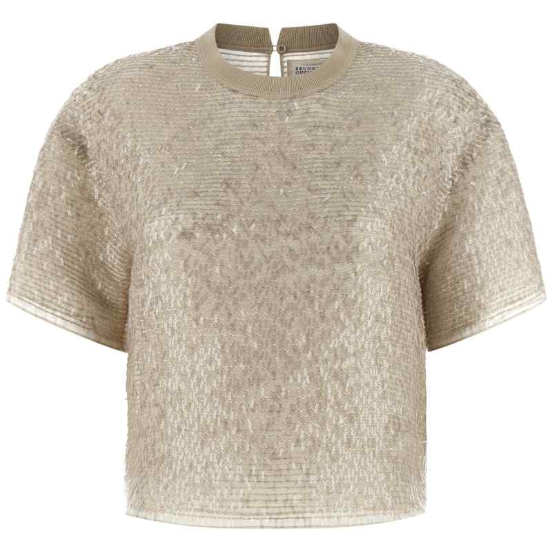Brunello Cucinelli Dazzling Cascade Embroidery T-shirt