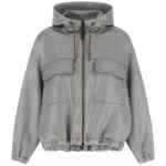 Brunello Cucinelli Shiny Zipper Pull Bomber Jacket