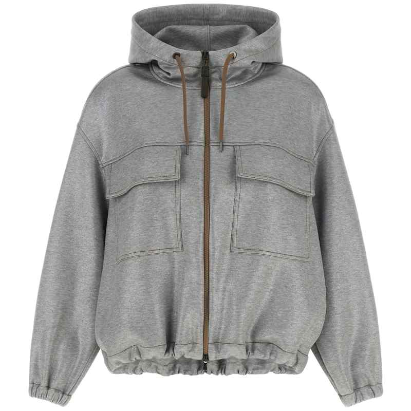 Brunello Cucinelli Shiny Zipper Pull Bomber Jacket