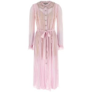 Self-Portrait Pink Pleated Georgette Midi Dresses
