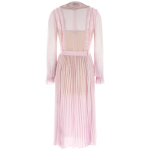 Self-Portrait Pink Pleated Georgette Midi Dresses