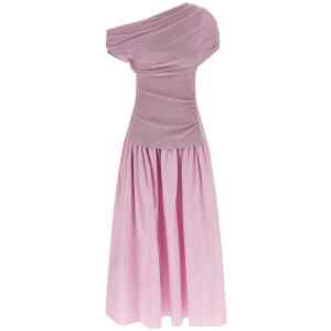 Self-Portrait Pink Cotton Draped Knit Midi Dress