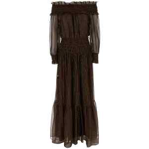 Self-Portrait Brown Georgette Off Shoulder Maxi Dress