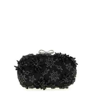 Self-Portrait Self Portrait Black Satin Floral Crystal Clutch