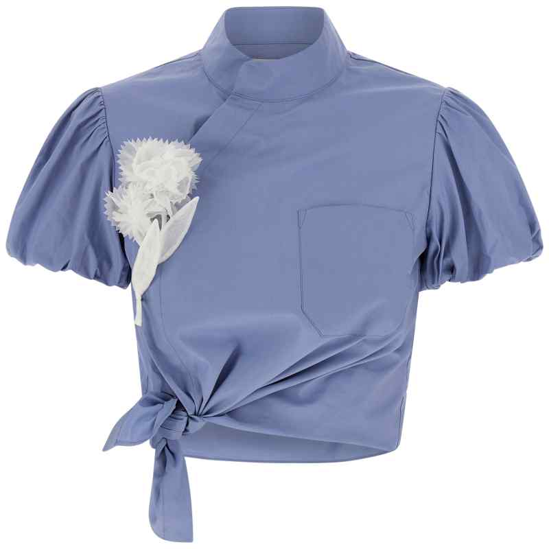 Self-Portrait Blue Cotton Tie Side Top