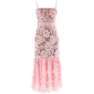 Self-Portrait Pink Crochet Lace Midi Dress