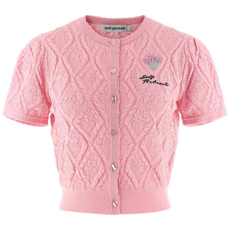 Self-Portrait Pink Pointelle Knit Top