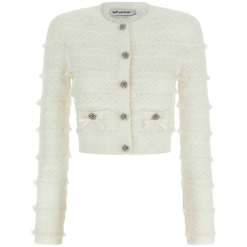 Self-Portrait Pointelle Diamante Cardigan