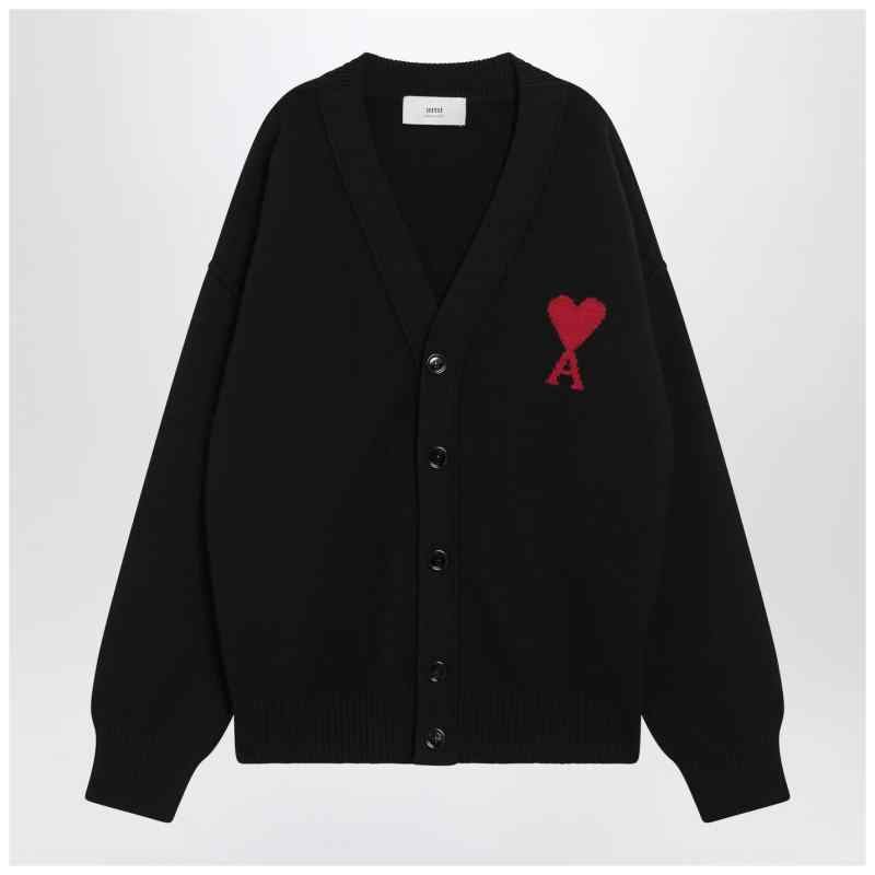 Ami Paris Black wool Ami De Coeur cardigan