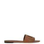 Dolce & Gabbana-DG logo brown calfskin leather slides.