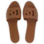 Dolce & Gabbana-DG logo brown calfskin leather slides.