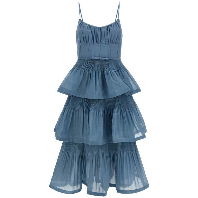 Zimmermann Pleated Tiered Midi Dress Zimmermann Pleated Tiered Midi Dress
