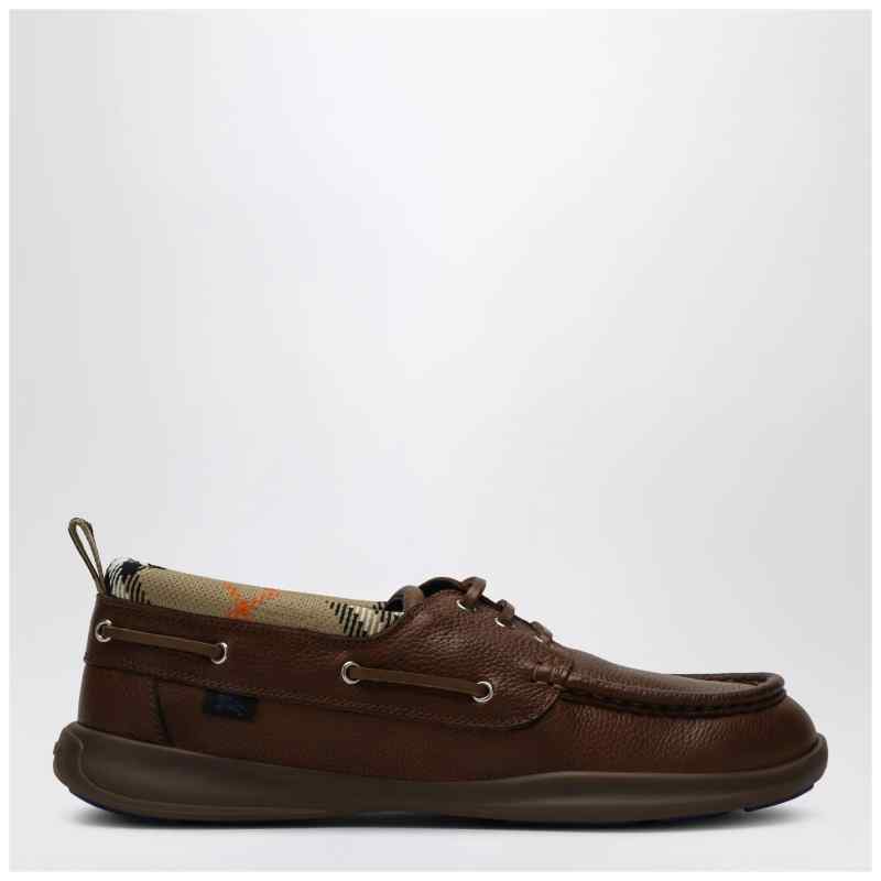 Burberry Brown Loafers with Check Trim Burberry Brown Loafers with Check Trim