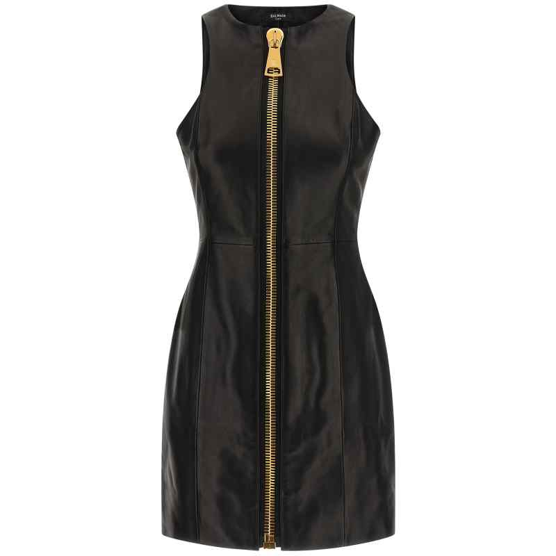 Balmain Maxi Zip Leather Dress