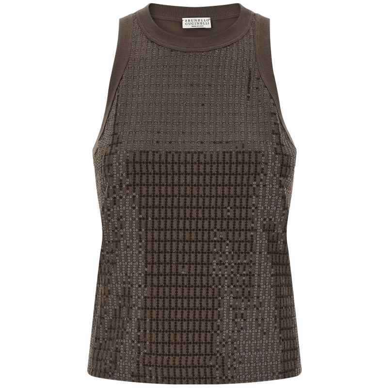 Brunello Cucinelli Dazzling Check Embroidery Top