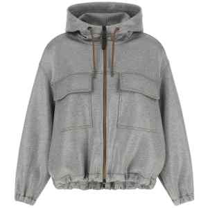 Brunello Cucinelli Shiny Zipper Pull Bomber Jacket