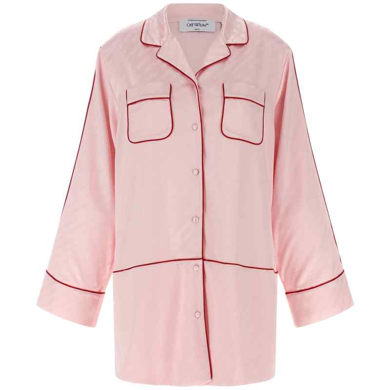 Off White Jacquard Satin New Roxy Pajama Shirt Off White Jacquard Satin New Roxy Pajama Shirt