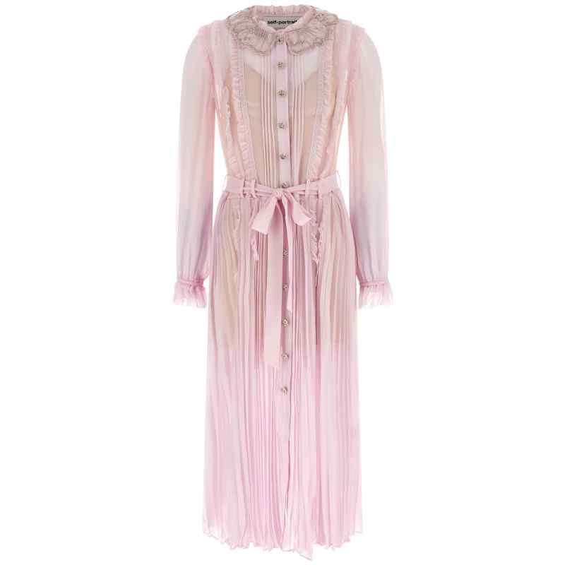 Self-Portrait Pink Pleated Georgette Midi Dresses Self-Portrait Pink Pleated Georgette Midi Dresses