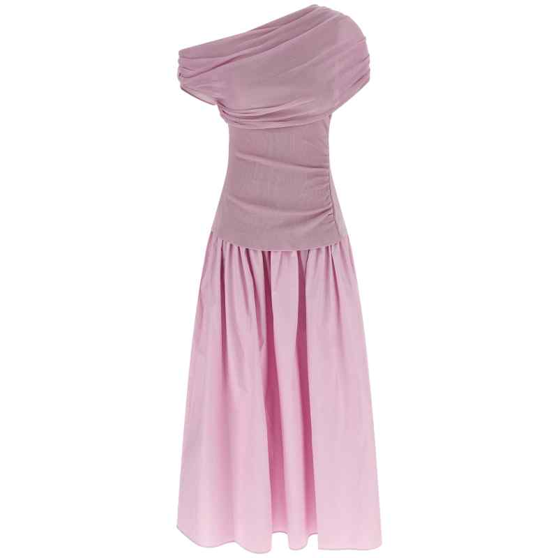 Self-Portrait Pink Cotton Draped Knit Midi Dress