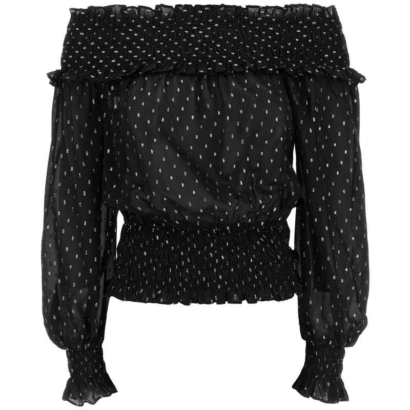 Self-Portrait Black And Gold Chiffon Top