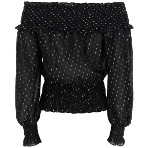 Self-Portrait Black And Gold Chiffon Top