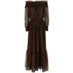 Self-Portrait Brown Georgette Off Shoulder Maxi Dress