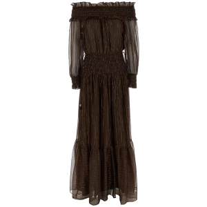 Self-Portrait Brown Georgette Off Shoulder Maxi Dress