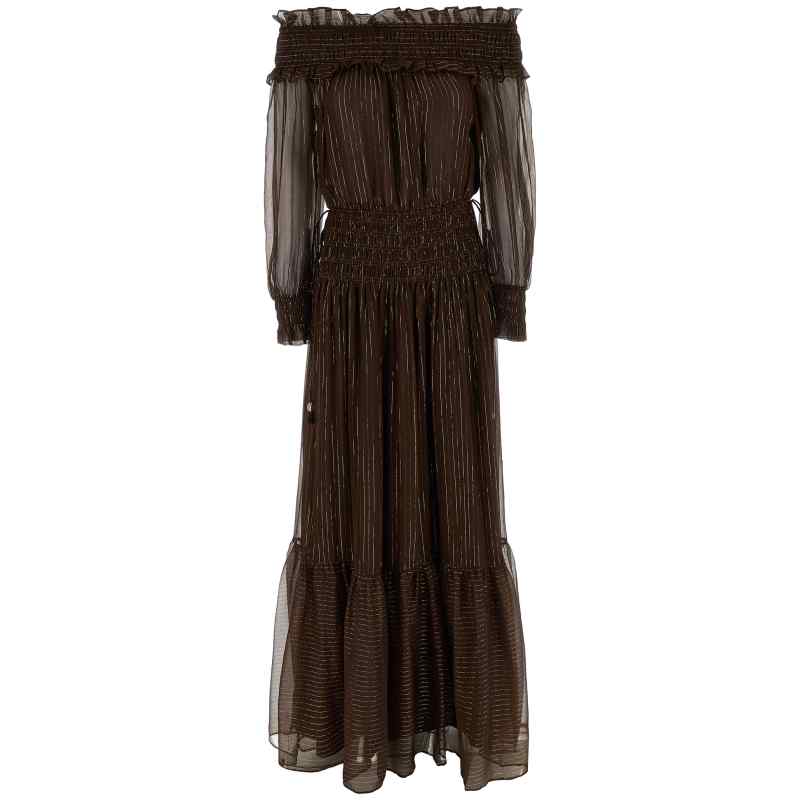 Self-Portrait Brown Georgette Off Shoulder Maxi Dress
