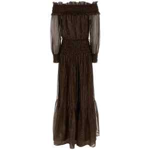 Self-Portrait Brown Georgette Off Shoulder Maxi Dress
