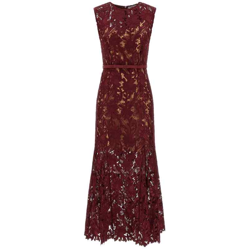 Self-Portrait Burgundy Guipure Lace Midi Dress Self-Portrait Burgundy Guipure Lace Midi Dress