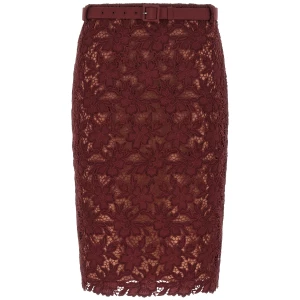 Self-Portrait Burgundy Guipure Lace Midi Skirt
