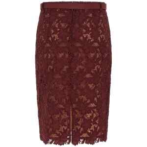 Self-Portrait Burgundy Guipure Lace Midi Skirt