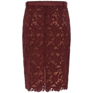 Self-Portrait Burgundy Guipure Lace Midi Skirt