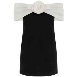 Self-Portrait Black Crêpe Flower Mini Dress