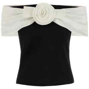 Self-Portrait Black Crêpe Flower Top