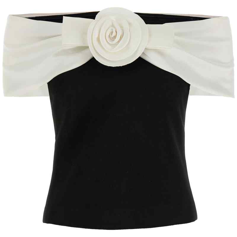 Self-Portrait Black Crêpe Flower Top Self-Portrait Black Crêpe Flower Top