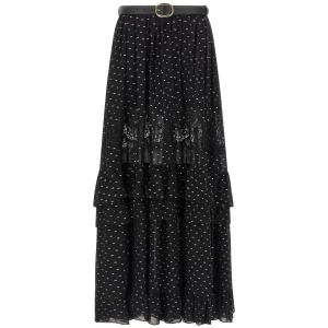 Self-Portrait Black And Gold Chiffon Lace Maxi Skirt