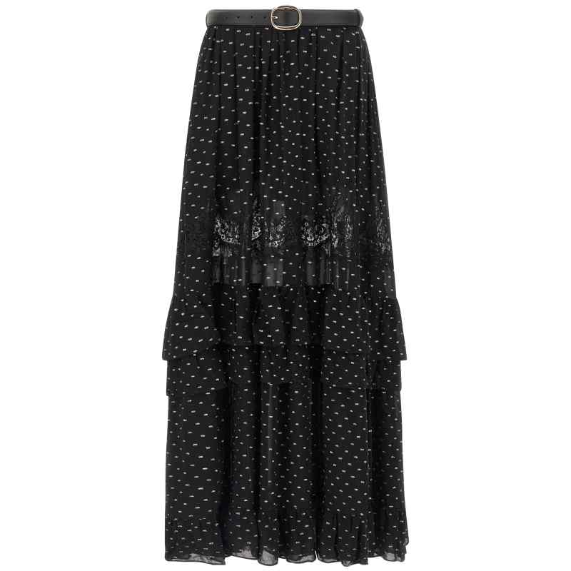 Self-Portrait Black And Gold Chiffon Lace Maxi Skirt