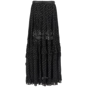 Self-Portrait Black And Gold Chiffon Lace Maxi Skirt