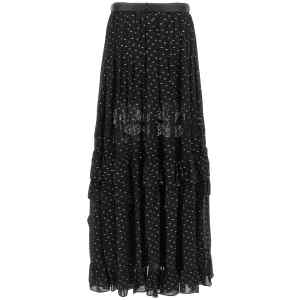 Self-Portrait Black And Gold Chiffon Lace Maxi Skirt