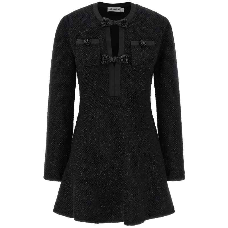 Self-Portrait Black Sequin Knit Mini Dress