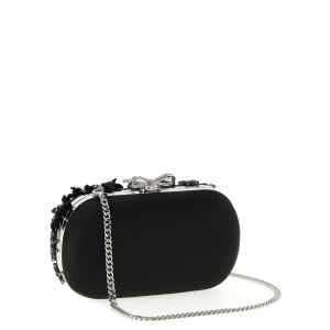 Self-Portrait Black Satin Floral Crystal Clutch