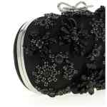 Self-Portrait Black Satin Floral Crystal Clutch