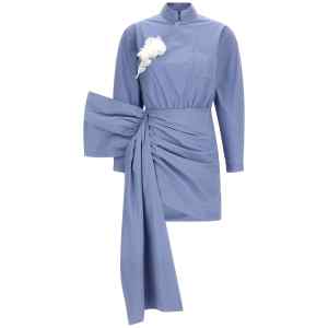 Self-Portrait Blue Cotton Tie Side Mini Dress